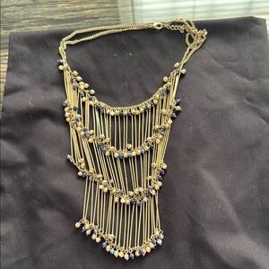 Gold and Blue Cascading Necklace with Geometric Design